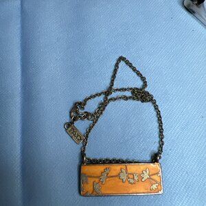 Foxy Originals Reversable Enamel Flower Motif Necklace Orange Red Signed 17" L